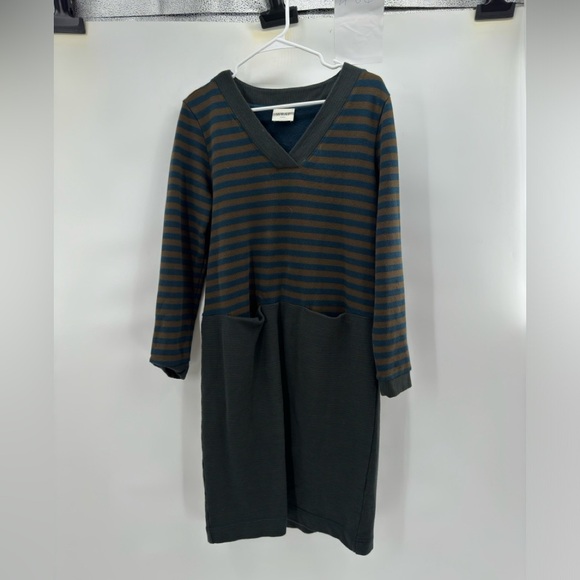 WRAP striped dress brown blue long sleeve size 8 - Picture 7 of 8